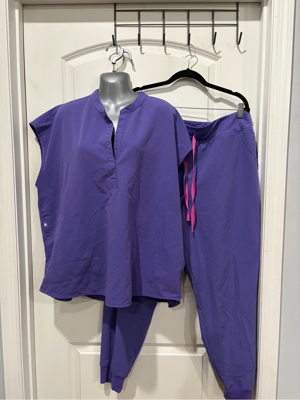 Figs Women's Purple Lounge Set with Pink Drawstring